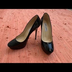 AUTH. Jimmy Choo Black Patent Platform Heels 37.5